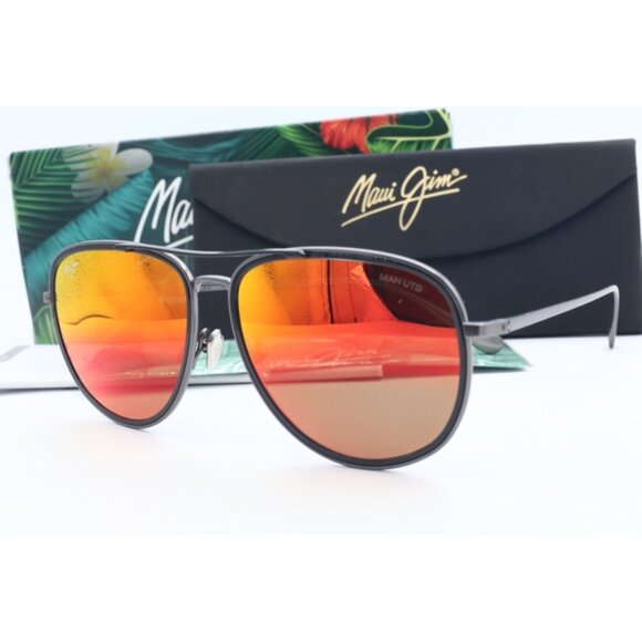 Maui Jim Fair Winds MJ 554-02UTD Black Gunmetal Aviator Sunglasses Red Hawaii - Picture 1 of 6